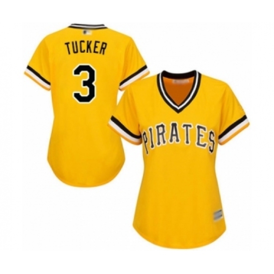 Women's Pittsburgh Pirates #3 Cole Tucker Authentic Gold Alternate Cool Base Baseball Player Jersey Women's Pittsburgh Pirates #3 Cole Tucker Authentic Gold Alternate Cool Base Baseball Player Jersey