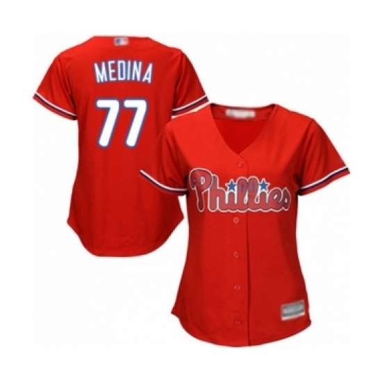 Women's Philadelphia Phillies #77 Adonis Medina Authentic Red Alternate Cool Base Baseball Player Jersey Women's Philadelphia Phillies #77 Adonis Medina Authentic Red Alternate Cool Base Baseball Player Jersey