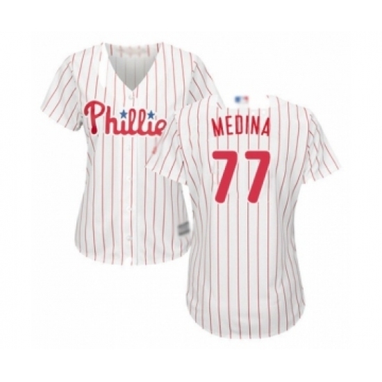 Women's Philadelphia Phillies #77 Adonis Medina Authentic White Red Strip Home Cool Base Baseball Player Jersey Women's Philadelphia Phillies #77 Adonis Medina Authentic White Red Strip Home Cool Base Baseball Player Jersey