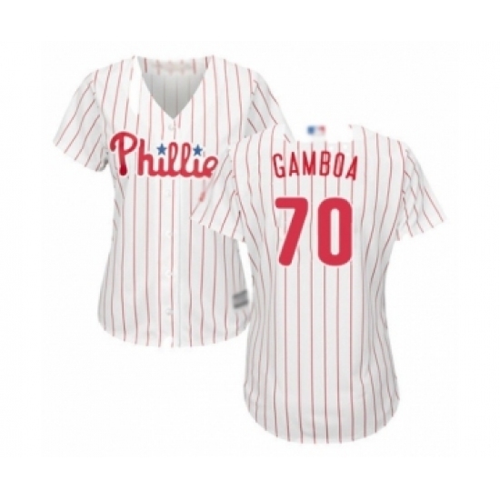 Women's Philadelphia Phillies #70 Arquimedes Gamboa Authentic White Red Strip Home Cool Base Baseball Player Jersey Women's Philadelphia Phillies #70 Arquimedes Gamboa Authentic White Red Strip Home Cool Base Baseball Player Jersey