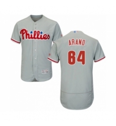 Men's Philadelphia Phillies #64 Victor Arano Grey Road Flex Base Authentic Collection Baseball Player Jersey