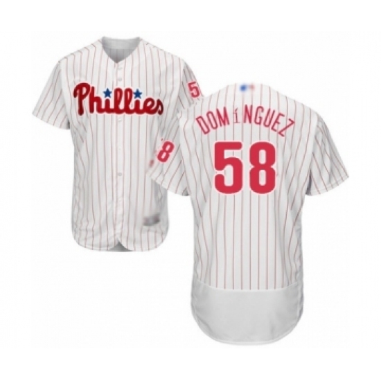 Men's Philadelphia Phillies #58 Seranthony Dominguez White Home Flex Base Authentic Collection Baseball Player Jersey Men's Philadelphia Phillies #58 Seranthony Dominguez White Home Flex Base Authentic Collection Baseball Player Jersey