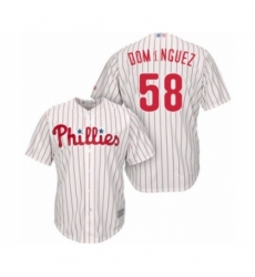 Youth Philadelphia Phillies #58 Seranthony Dominguez Authentic White Red Strip Home Cool Base Baseball Player Jersey Youth Philadelphia Phillies #58 Seranthony Dominguez Authentic White Red Strip Home Cool Base Baseball Player Jersey