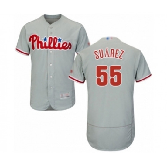 Men's Philadelphia Phillies #55 Ranger Suarez Grey Road Flex Base Authentic Collection Baseball Player Jersey Men's Philadelphia Phillies #55 Ranger Suarez Grey Road Flex Base Authentic Collection Baseball Player Jersey