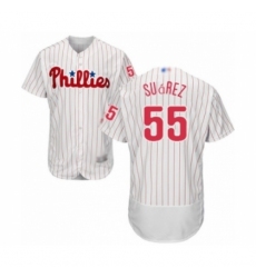 Men's Philadelphia Phillies #55 Ranger Suarez White Home Flex Base Authentic Collection Baseball Player Jersey Men's Philadelphia Phillies #55 Ranger Suarez White Home Flex Base Authentic Collection Baseball Player Jersey