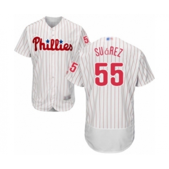 Men's Philadelphia Phillies #55 Ranger Suarez White Home Flex Base Authentic Collection Baseball Player Jersey Men's Philadelphia Phillies #55 Ranger Suarez White Home Flex Base Authentic Collection Baseball Player Jersey