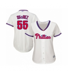Women's Philadelphia Phillies #55 Ranger Suarez Authentic Cream Alternate Cool Base Baseball Player Jersey Women's Philadelphia Phillies #55 Ranger Suarez Authentic Cream Alternate Cool Base Baseball Player Jersey