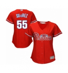 Women's Philadelphia Phillies #55 Ranger Suarez Authentic Red Alternate Cool Base Baseball Player Jersey Women's Philadelphia Phillies #55 Ranger Suarez Authentic Red Alternate Cool Base Baseball Player Jersey