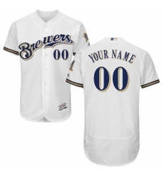 Men's Milwaukee Brewers Majestic Home White Flex Base Authentic Collection Custom Jersey