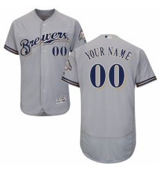 Men's Milwaukee Brewers Majestic Road Gray Flex Base Authentic Collection Custom Jersey