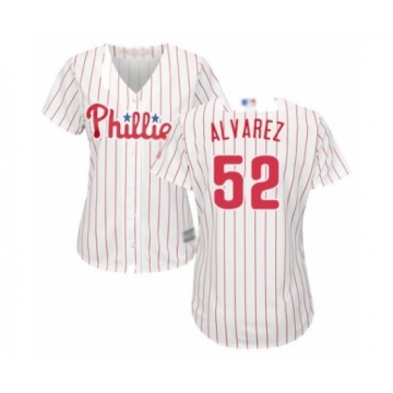Women's Philadelphia Phillies #52 Jose Alvarez Authentic White Red Strip Home Cool Base Baseball Player Jersey Women's Philadelphia Phillies #52 Jose Alvarez Authentic White Red Strip Home Cool Base Baseball Player Jersey