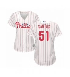 Women's Philadelphia Phillies #51 Enyel De Los Santos Authentic White Red Strip Home Cool Base Baseball Player Jersey