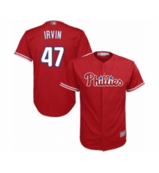 Youth Philadelphia Phillies #47 Cole Irvin Authentic Red Alternate Cool Base Baseball Player Jersey