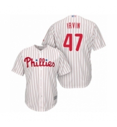 Youth Philadelphia Phillies #47 Cole Irvin Authentic White Red Strip Home Cool Base Baseball Player Jersey