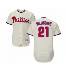 Men's Philadelphia Phillies #21 Vince Velasquez Cream Alternate Flex Base Authentic Collection Baseball Player Jersey