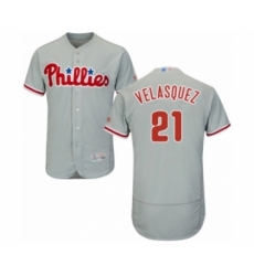Men's Philadelphia Phillies #21 Vince Velasquez Grey Road Flex Base Authentic Collection Baseball Player Jersey