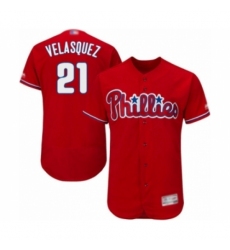 Men's Philadelphia Phillies #21 Vince Velasquez Red Alternate Flex Base Authentic Collection Baseball Player Jersey
