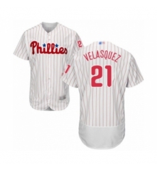 Men's Philadelphia Phillies #21 Vince Velasquez White Home Flex Base Authentic Collection Baseball Player Jersey