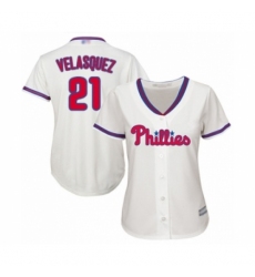 Women's Philadelphia Phillies #21 Vince Velasquez Authentic Cream Alternate Cool Base Baseball Player Jersey