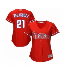 Women's Philadelphia Phillies #21 Vince Velasquez Authentic Red Alternate Cool Base Baseball Player Jersey