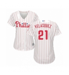 Women's Philadelphia Phillies #21 Vince Velasquez Authentic White Red Strip Home Cool Base Baseball Player Jersey