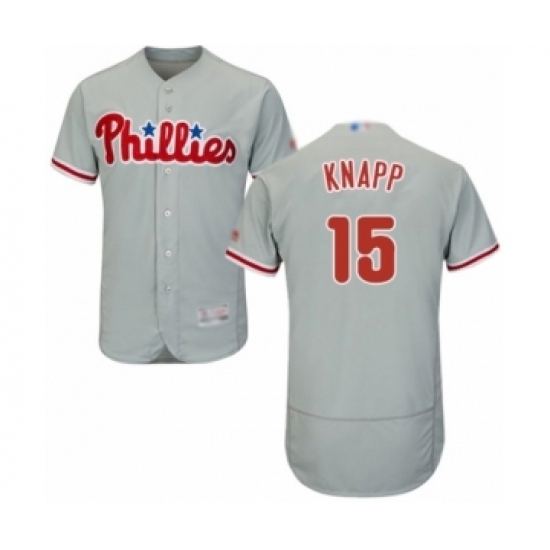 Men's Philadelphia Phillies #15 Andrew Knapp Grey Road Flex Base Authentic Collection Baseball Player Jersey Men's Philadelphia Phillies #15 Andrew Knapp Grey Road Flex Base Authentic Collection Baseball Player Jersey