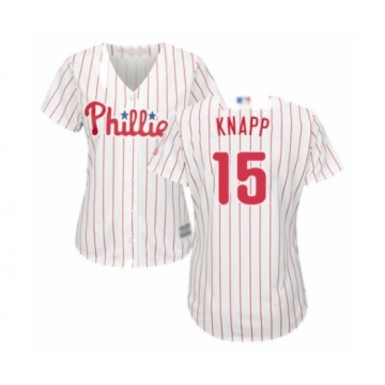 Women's Philadelphia Phillies #15 Andrew Knapp Authentic White Red Strip Home Cool Base Baseball Player Jersey Women's Philadelphia Phillies #15 Andrew Knapp Authentic White Red Strip Home Cool Base Baseball Player Jersey