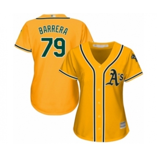 Women's Oakland Athletics #79 Luis Barrera Authentic Gold Alternate 2 Cool Base Baseball Player Jersey Women's Oakland Athletics #79 Luis Barrera Authentic Gold Alternate 2 Cool Base Baseball Player Jersey