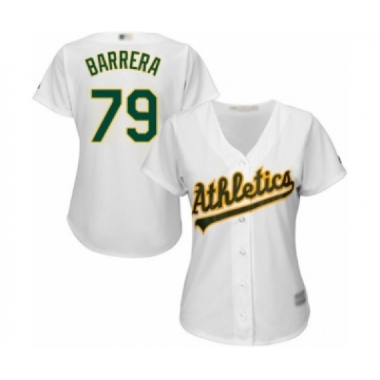 Women's Oakland Athletics #79 Luis Barrera Authentic White Home Cool Base Baseball Player Jersey Women's Oakland Athletics #79 Luis Barrera Authentic White Home Cool Base Baseball Player Jersey