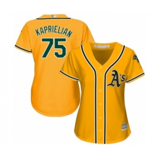 Women's Oakland Athletics #75 James Kaprielian Authentic Gold Alternate 2 Cool Base Baseball Player Jersey Women's Oakland Athletics #75 James Kaprielian Authentic Gold Alternate 2 Cool Base Baseball Player Jersey