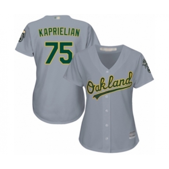 Women's Oakland Athletics #75 James Kaprielian Authentic Grey Road Cool Base Baseball Player Jersey Women's Oakland Athletics #75 James Kaprielian Authentic Grey Road Cool Base Baseball Player Jersey